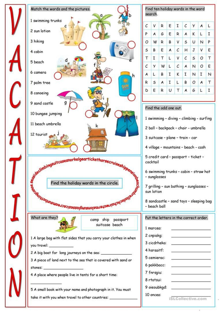 Free Printable Vacation Worksheets - Summer Vacation Worksheets For Grade 5