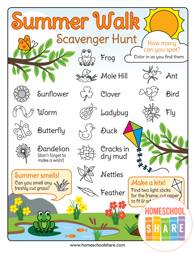 Free Summer Scavenger Hunt For Kids Homeschool Share - Summer Scavenger Hunt Worksheet