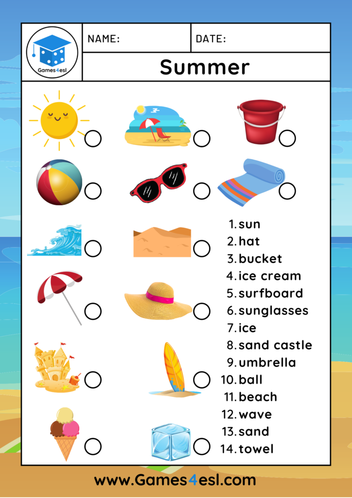 Free Summer Worksheets For Kids Games4esl - Free Esl Summer Worksheet