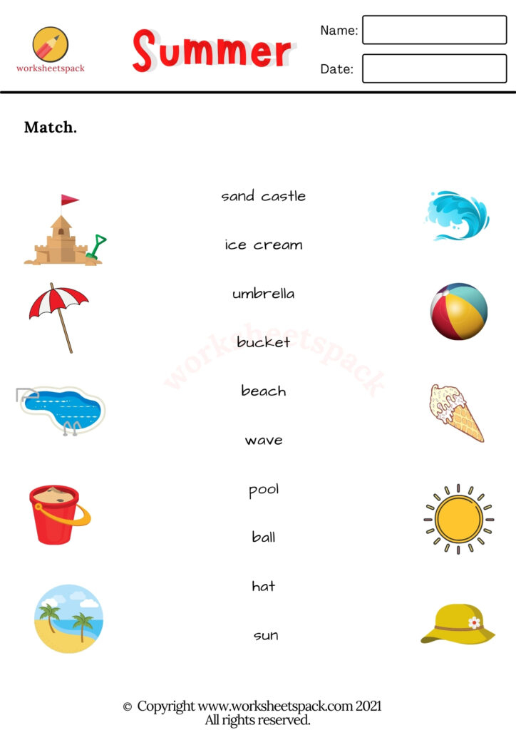 Free Summer Worksheets Worksheetspack - Summer Matching Worksheets