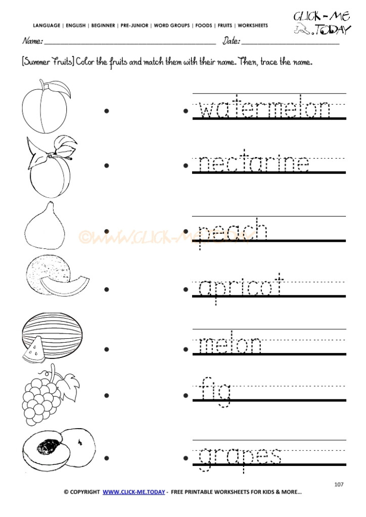 Fruit Writing Work Sheet Homeschool Printable Trace B07 - Summer Food Worksheet