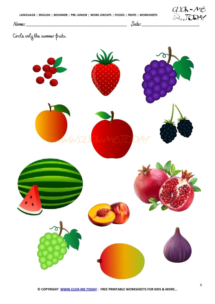 Fruits Worksheet 6 Circle Only The Summer Fruits - Summer Fruits Worksheets