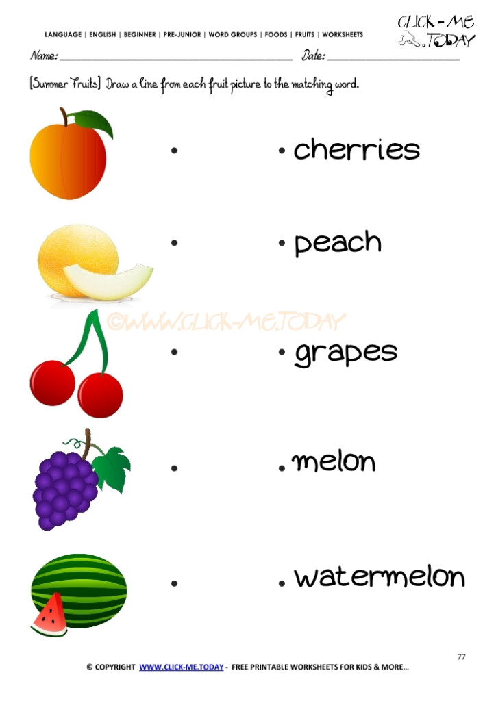 Fruits Worksheet 77 Matching Summer Fruits Names Worksheet - Summer Fruits Worksheets