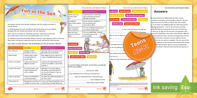 Fun In The Sun With Summer Idioms Teens A2 B1 Twinkl - Summer Idioms Worksheet