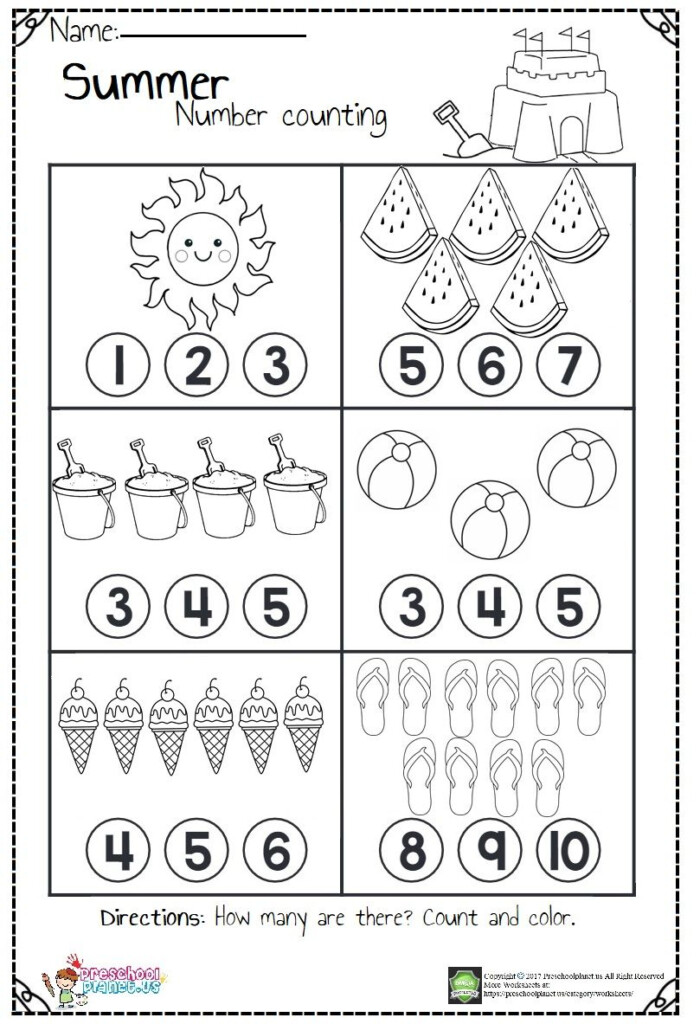 Fun Summer Number Count Worksheet For Kids - Printable Summer Counting Worksheets For Preschoolers