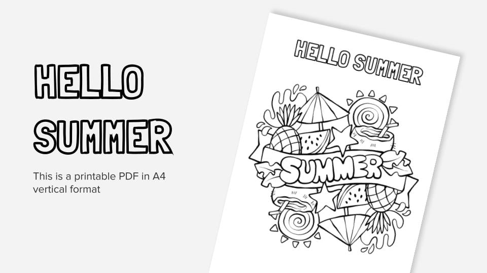 Hello Summer Printable Coloring Worksheet - Hello Summer Worksheet