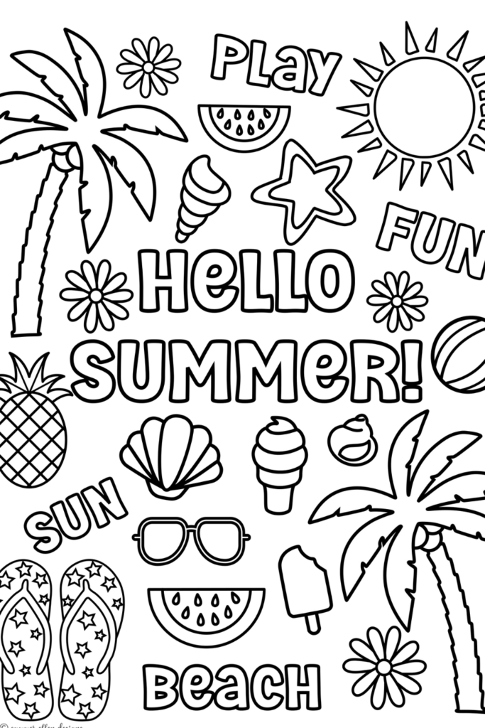 Hello Summer Printable Page Summer Vacation Coloring Kids Coloring  - Welcome Summer Worksheet