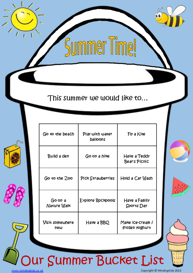 Kids Summer Bucket List - Summer Bucket List For Kids Worksheet