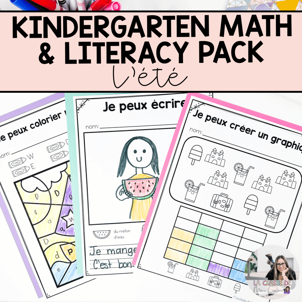 Kindergarten French Summer Math Literacy Worksheets NO PREP La  - French Summer Worksheets