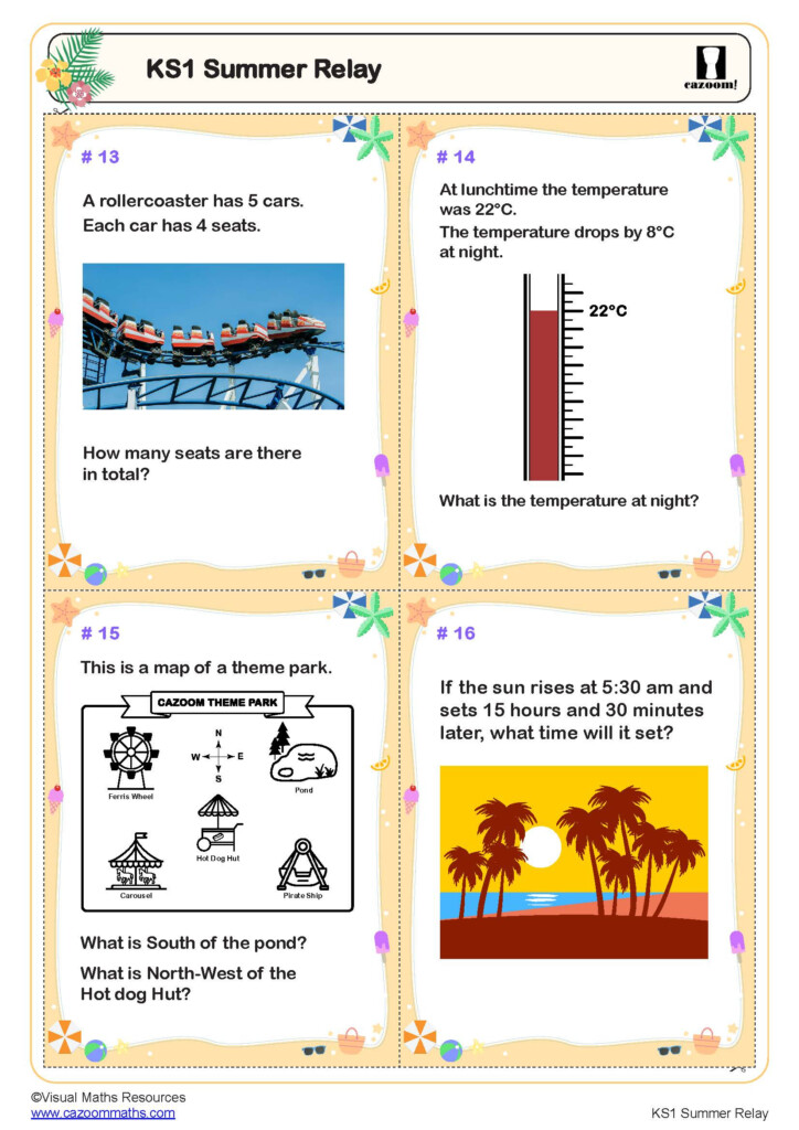 KS1 Summer Relay Cazoom Maths Worksheets - Summer Activity Worksheets Ks1