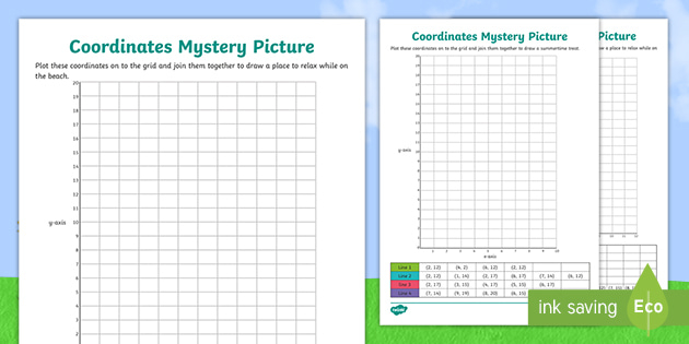 KS2 Summer Themed Coordinate Mystery Picture Worksheets - Graphing Picture Worksheet Mystery Picture Summer