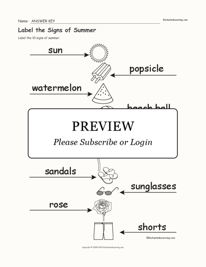 Label The Signs Of Summer Enchanted Learning - Signs Of Summer Worksheet