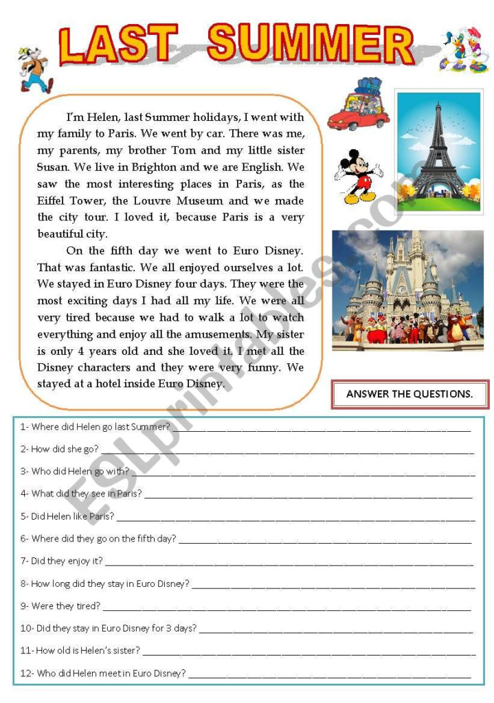 LAST SUMMER READING AND COMPREHENSION ESL Worksheet By Sandytita - Last Summer Worksheet