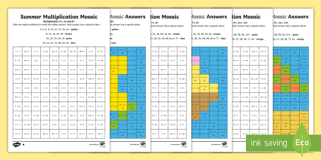 LKS2 Summer Multiplication Mosaics Differentiated Worksheet Worksheets - Summer Multiplication Worksheets