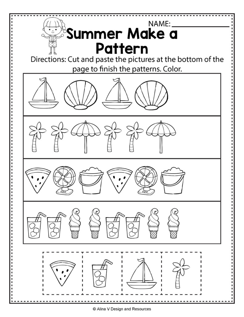 Make A Pattern Summer Math Worksheets And Activities For Preschool  - Summer Patterns Worksheets Preschool