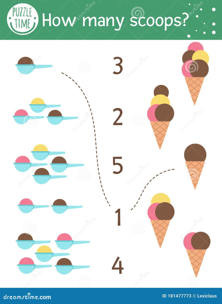 Matching Game With Ice cream Cones And Scoops Summer Food Math  - Summer Ice Cream Cone Worksheet For Kids