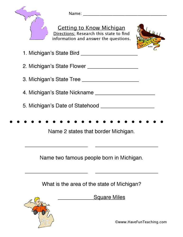 Michigan Worksheet Have Fun Teaching - Duncan Elementary Washington Township Michigan Summer Worksheets