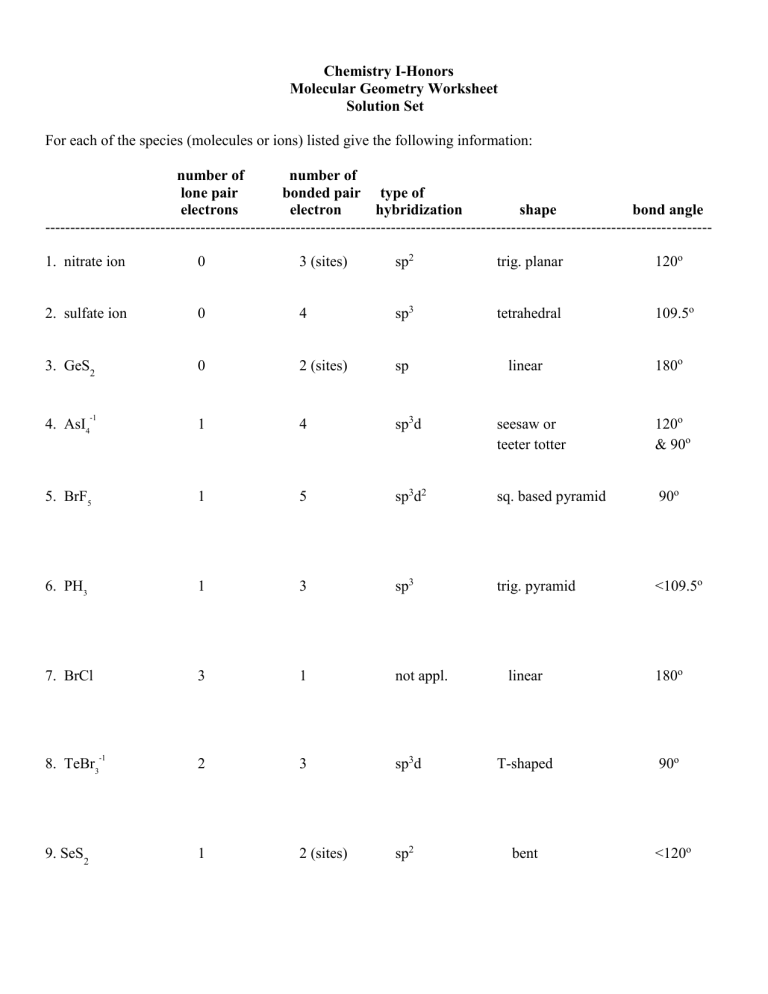 Molecular Geometry Practice Worksheets - Molecular Geometry Worksheet Summer 2024 Whelan Key