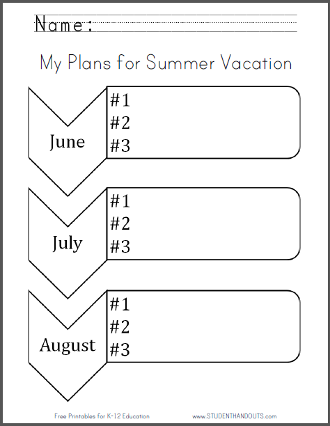 My Plans For Summer Vacation Worksheet Student Handouts - Summer Vacation Plan Worksheet