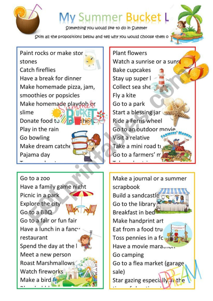 My Summer Bucket List ESL Worksheet By Cariboo - My Summer Bucket List Worksheet