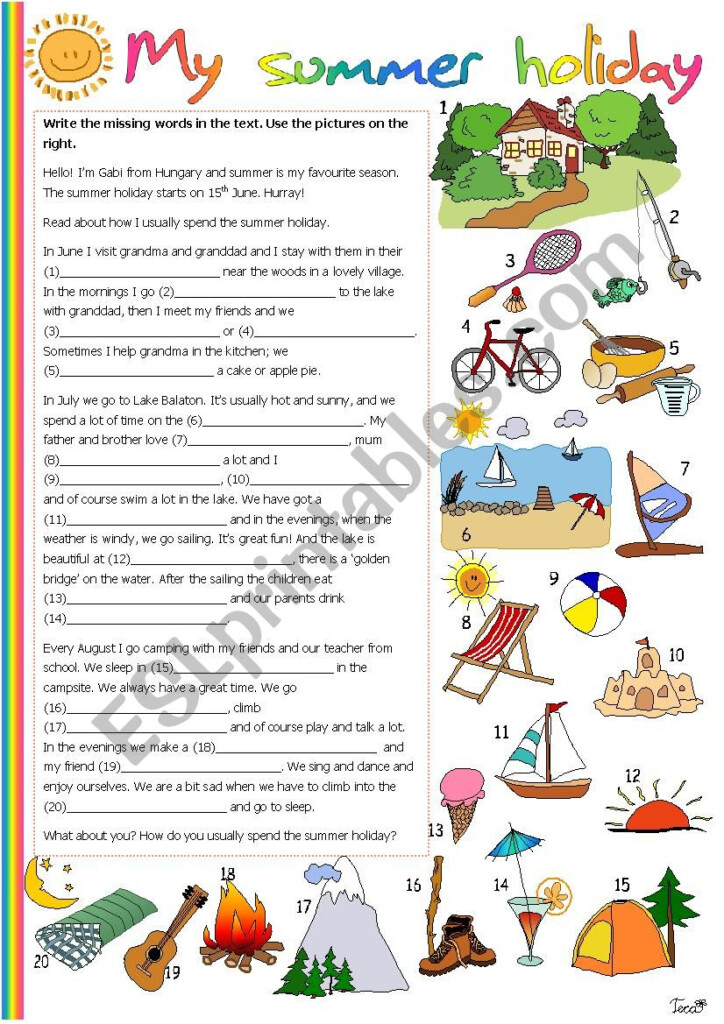 My Summer Holiday ESL Worksheet By Tecus - English Summer Holiday Worksheet