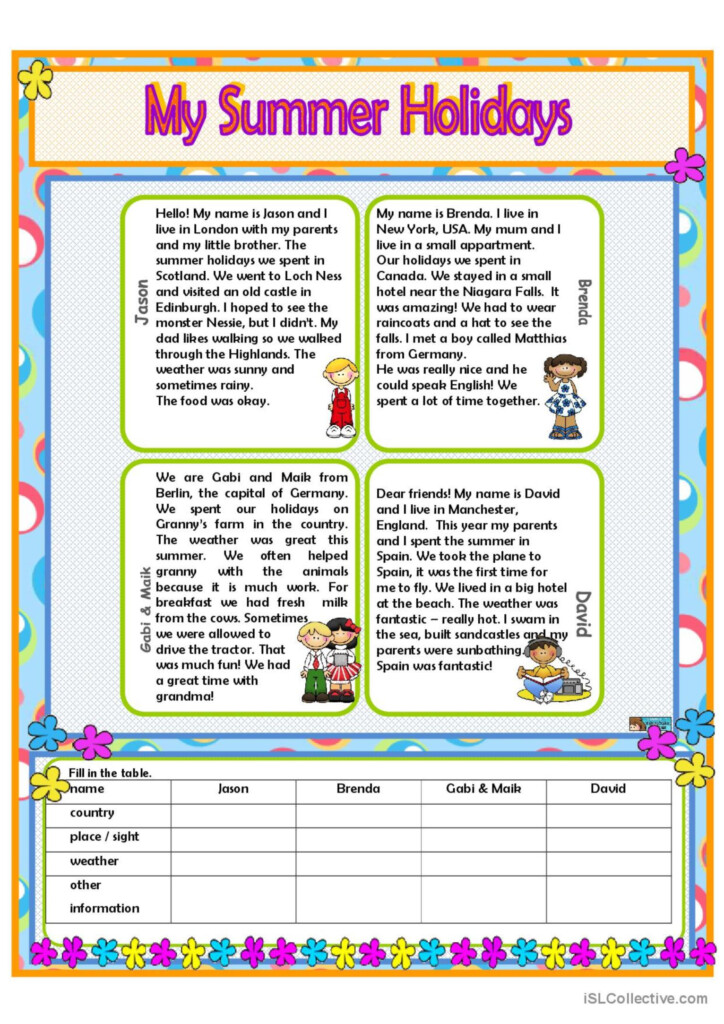 My Summer Holidays Reading For Detai English ESL Worksheets Pdf Doc - Summer Holiday Worksheets Pdf