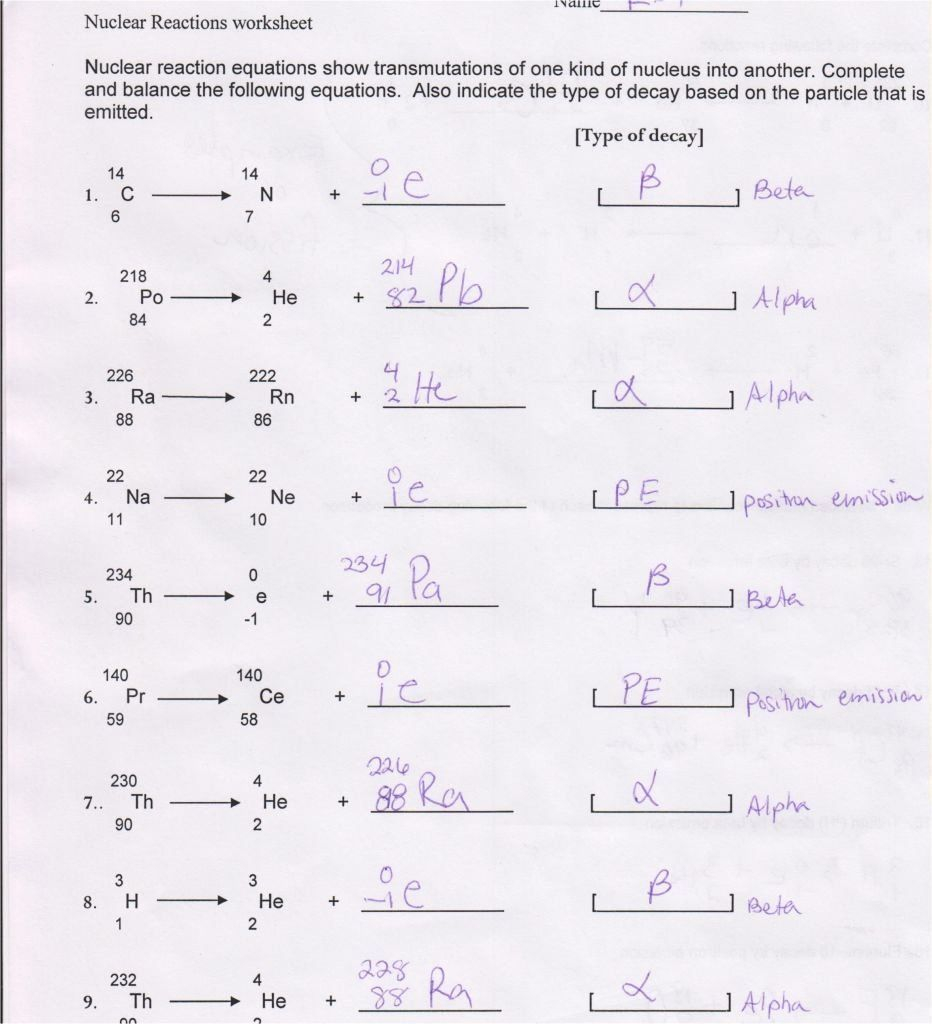 Nuclear Chemistry Worksheet Answers - Nuclear Chemistry Summer Practice Worksheet Answers