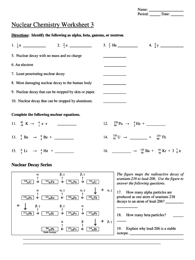 Nuclear Chemistry Worksheet Fill Online Printable Fillable Blank  - Nuclear Chemistry Summer Worksheet