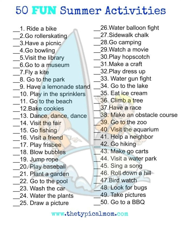 PDF Printable Free Summer To Do List For Kids Bucket List - Worksheets For Schoolto Do During Summer