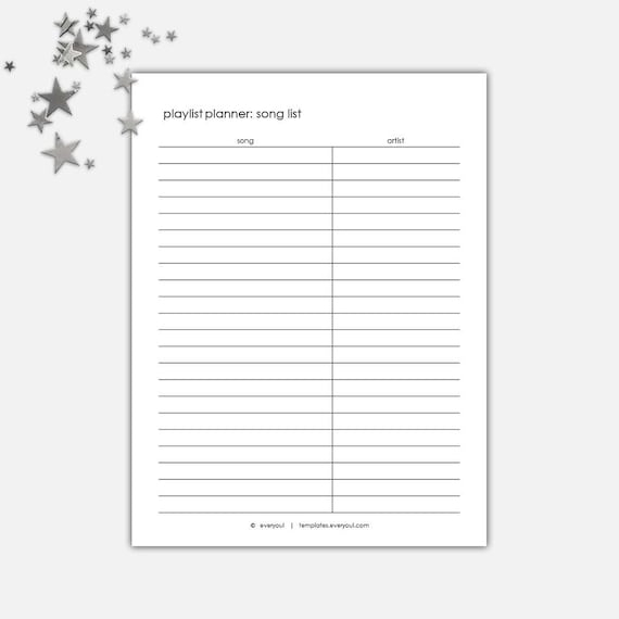 Plantillas De Lista De Canciones De Diy Playlist Planner Diy Etsy Espa a - Summer Spotify Playlist Worksheet