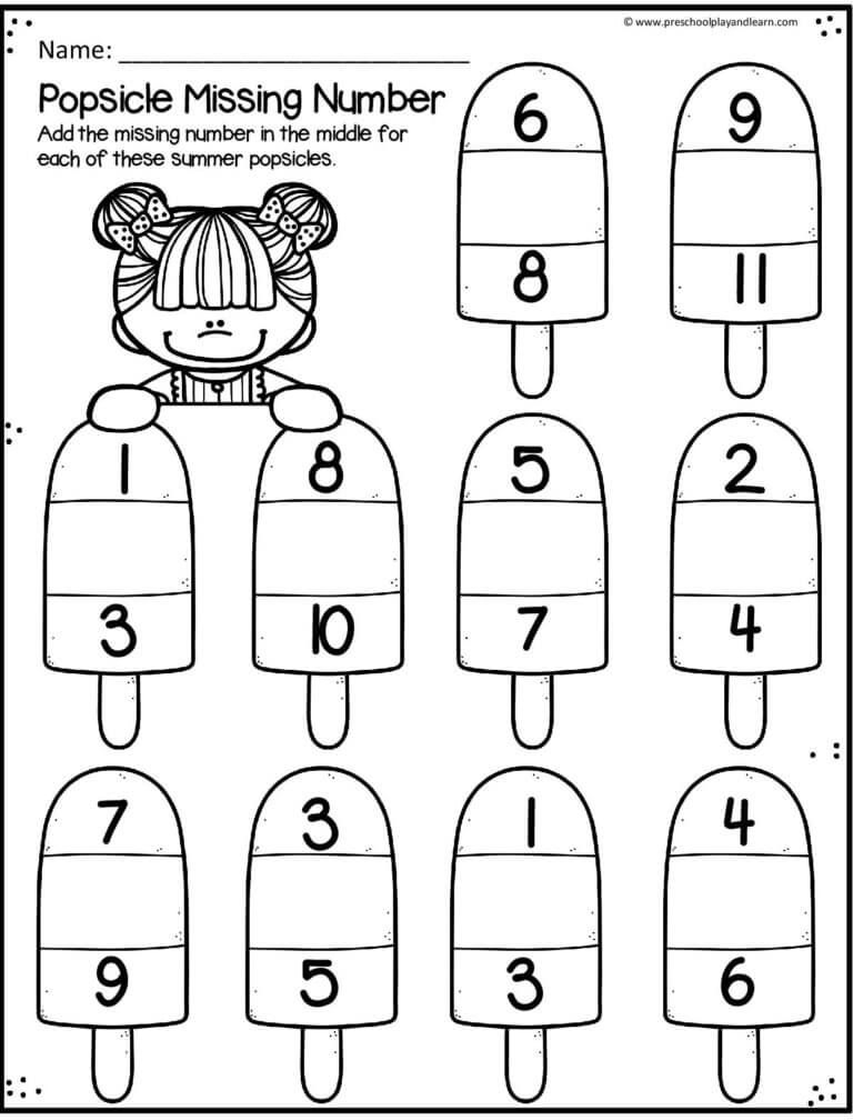 Popsicle Missing Number Summer Math Worksheet For Preschool And  - Summer Themed Math Worksheets For Kindergarten