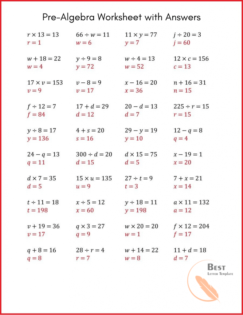 Pre Algebra Worksheets - Summer Prealgebra Practice Worksheets