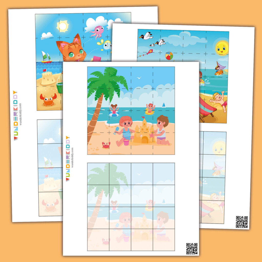 Printable Cut And Paste Summer Puzzle Worksheet For Toddler - Summer Puzzles Worksheets