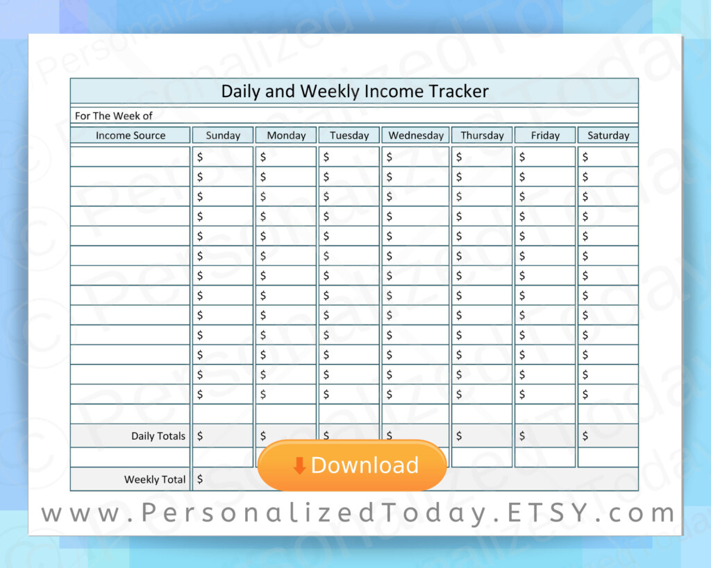 Printable Daily And Weekly Income Tracker Earnings Worksheet PDF  - Summer Job Earnings Worksheet Answers