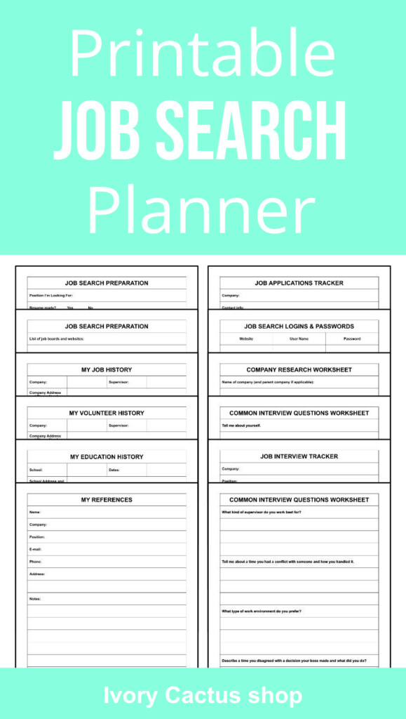 Printable Job Search Planner 8 5 X 11 PDF Printable Binder To Organize  - Summer Job Research Worksheet