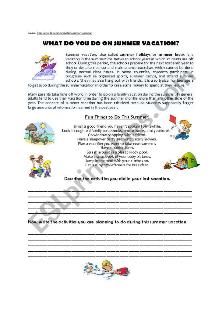 Printable My Summer Vacation Worksheet - Printable My Summer Vacation Worksheet