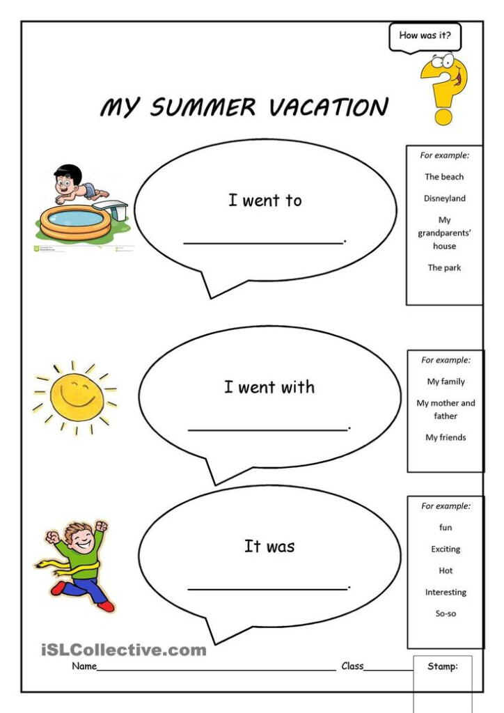 Printable My Summer Vacation Worksheets - Summer Vacation Worksheets For Grade 5