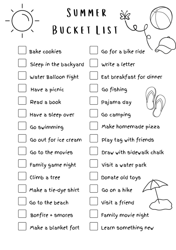 Printable Summer Bucket List For Kids Etsy - Summer Holiday Bucket List Worksheet