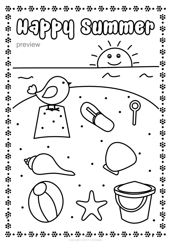 Printable Summer Coloring Pages For Kids - Summer Coloring Worksheets For Kindergarten