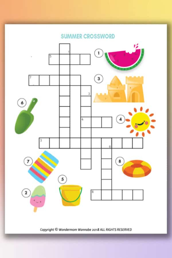 Printable Summer Crossword Puzzle For Kids - Worksheet For Kids Summer Crossword Puzzle Pdf