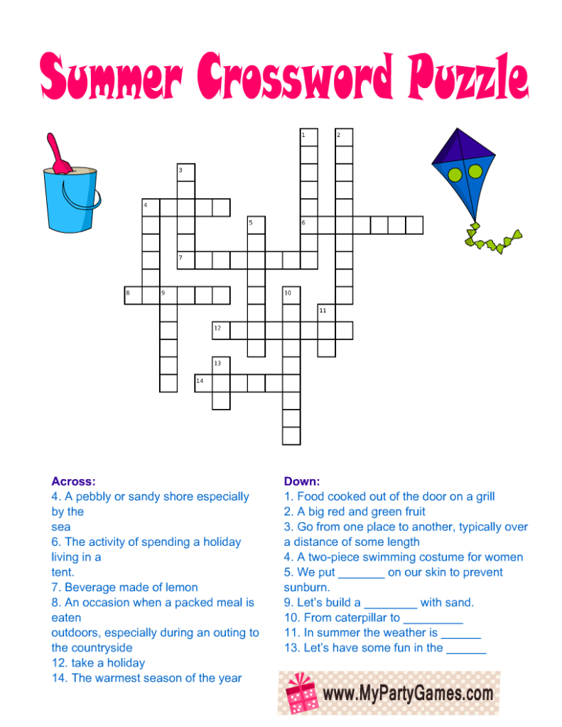 Printable Summer Crossword Puzzles - Worksheets Summer Words Crossword And States