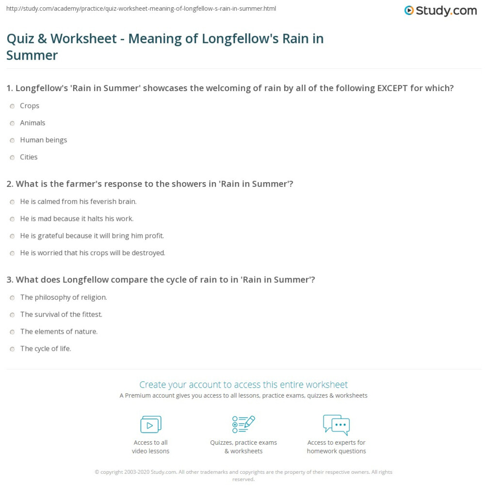 Quiz Worksheet Meaning Of Longfellow s Rain In Summer Study - Rain In Summer Worksheet