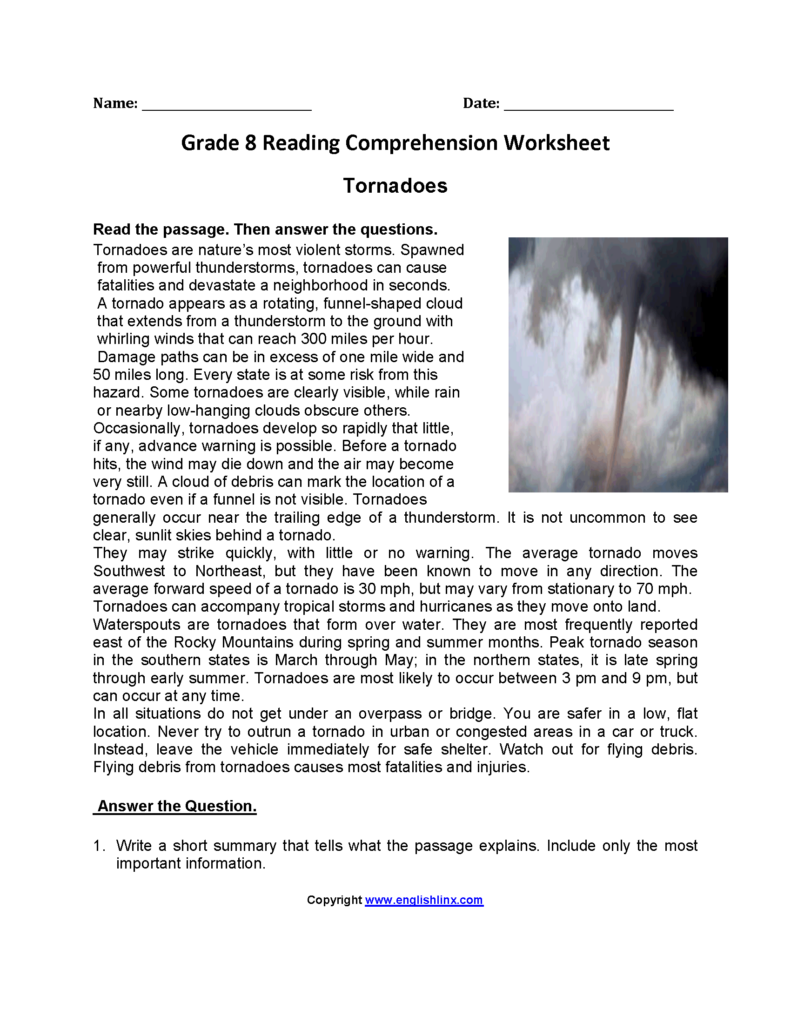 Reading Comprehension 8th Grade Worksheets Printable TUTORE ORG  - 8Th Grade Summer Comprehension Free Printable Worksheets