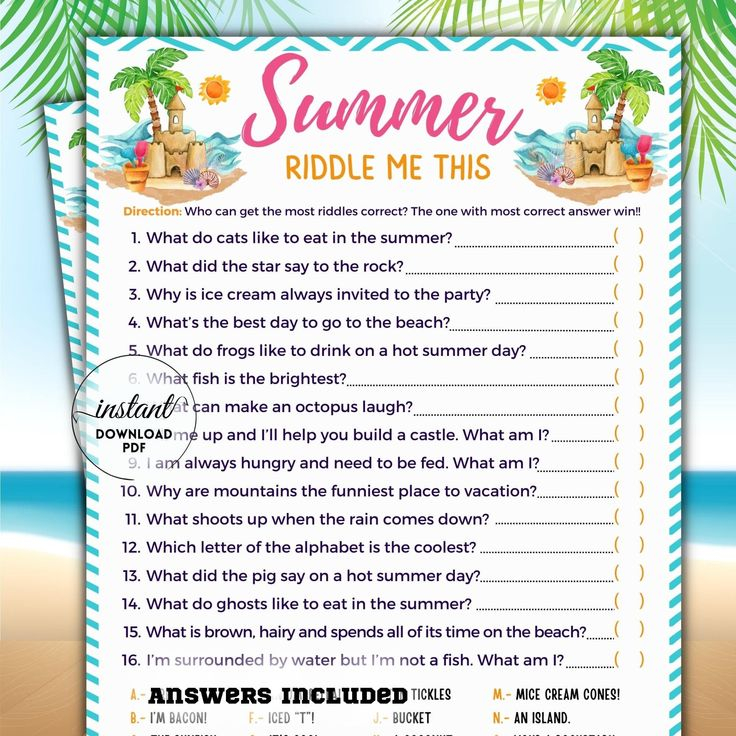 Riddle Game Summer Activities Riddle Printables For Kids Etsy  - Summer Riddles Worksheet