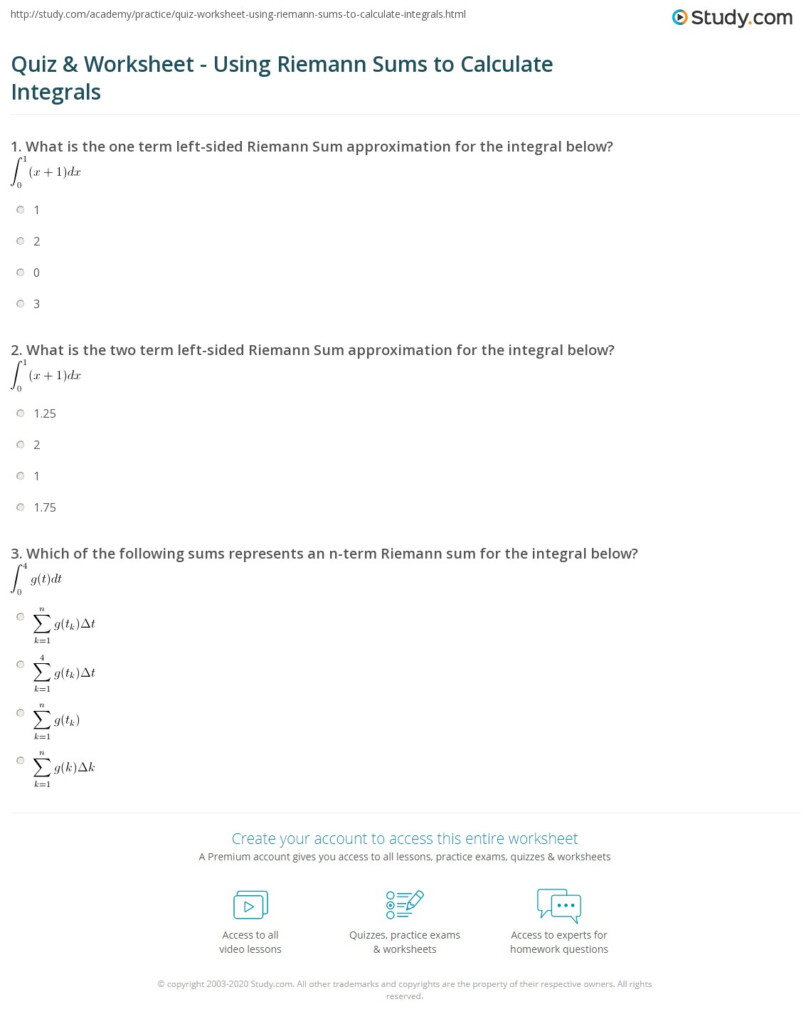 Riemann Sum Worksheet With Answers Pdf - Riemann Summ Worksheet