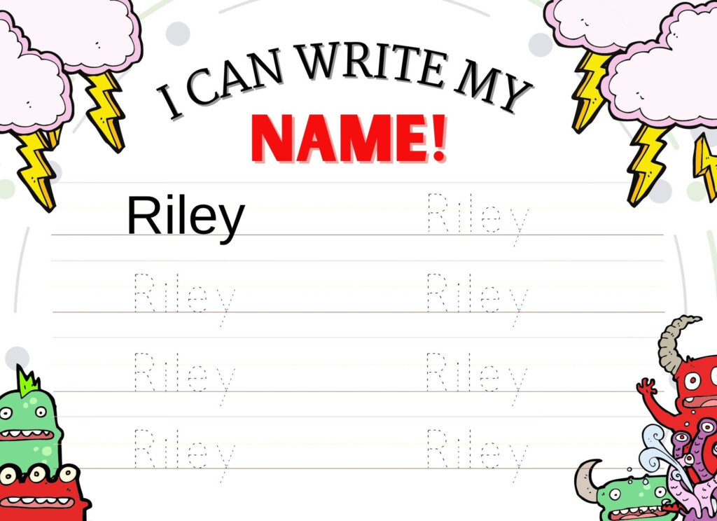 Riley Printable Name Tracing Practice Sheet Monster Themed Etsy - Summer Of Riley Worksheets