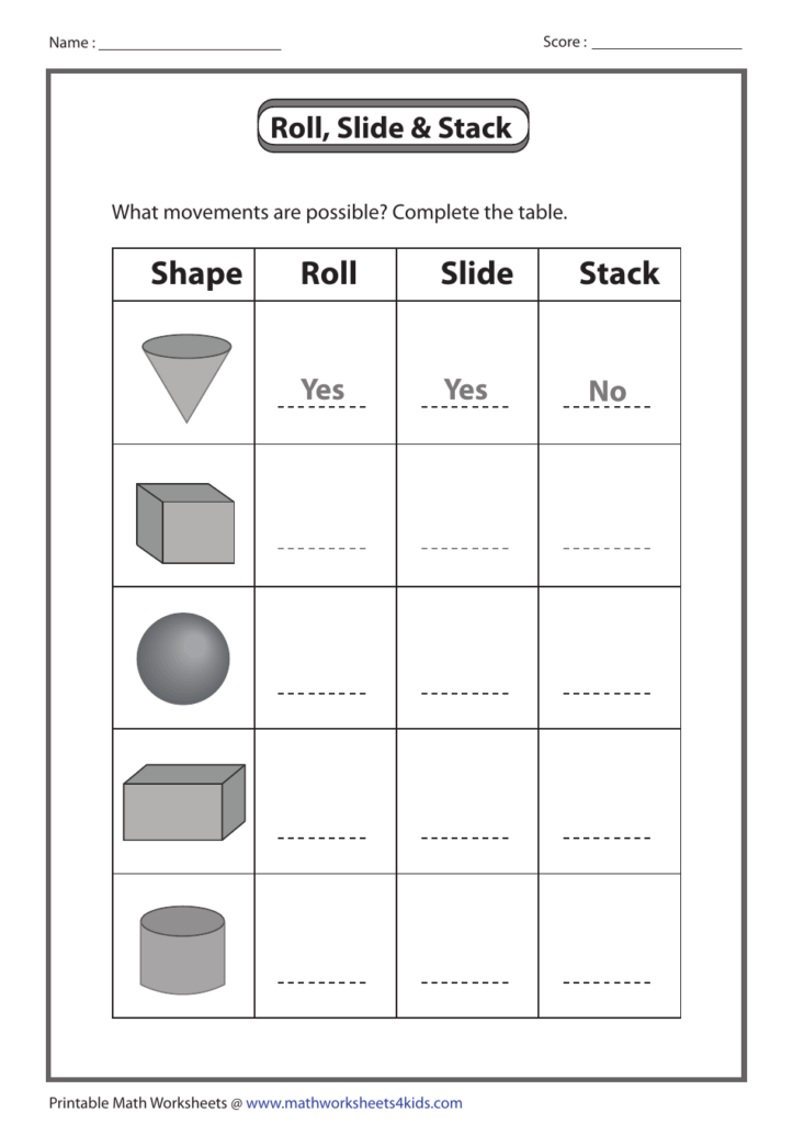 Roll Slide And Stack Shapes Worksheet With Answers Download Printable  - Academic Summer Slide Worksheets