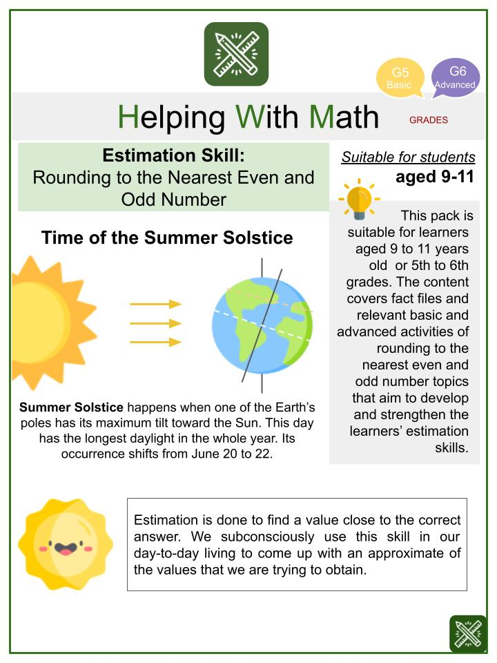 Rounding Even Odd Numbers Summer Solstice Math Worksheets - Free Summer Solstice Worksheets