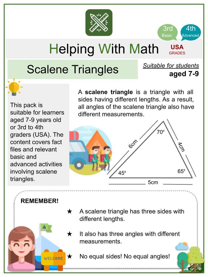 Scalene Triangles Themed Math Worksheets Aged 7 9 - Summer Camp Math Worksheets