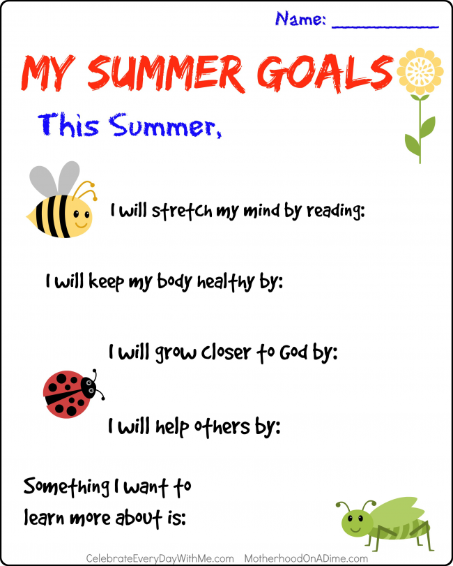 Setting Summer Goals With Your Kids Includes FREE Printable Kids  - My Summer Goals Worksheet